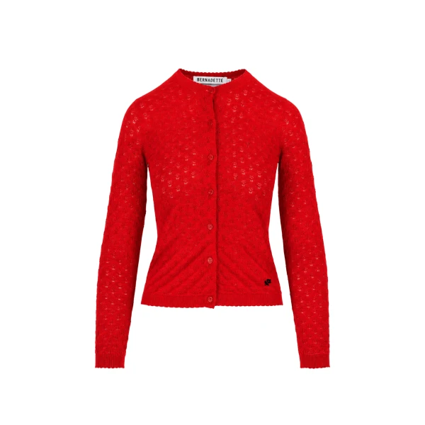 Kira Cardigan in Ruby Red Pointelle