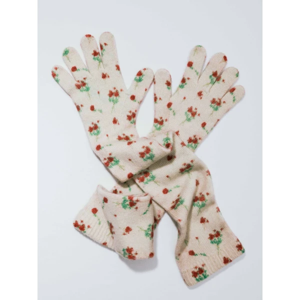 Lingerie Rose Cashmere Gloves in Cream - Image 3