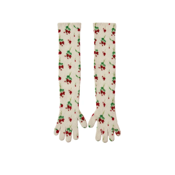 Lingerie Rose Cashmere Gloves in Cream