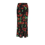 Bernadette Long Skirt Chuck in Rosebranches Red on Black | Skirts | Luxury Shoes 