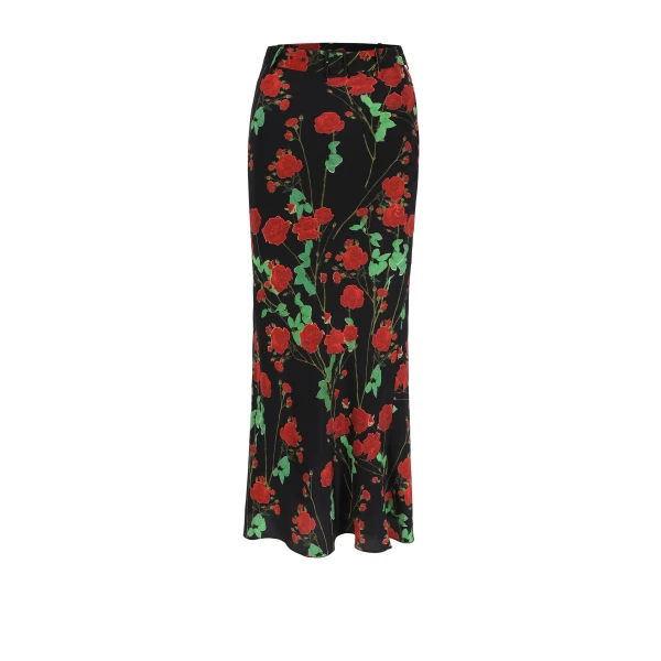 Long Skirt Chuck in Rosebranches Red on Black