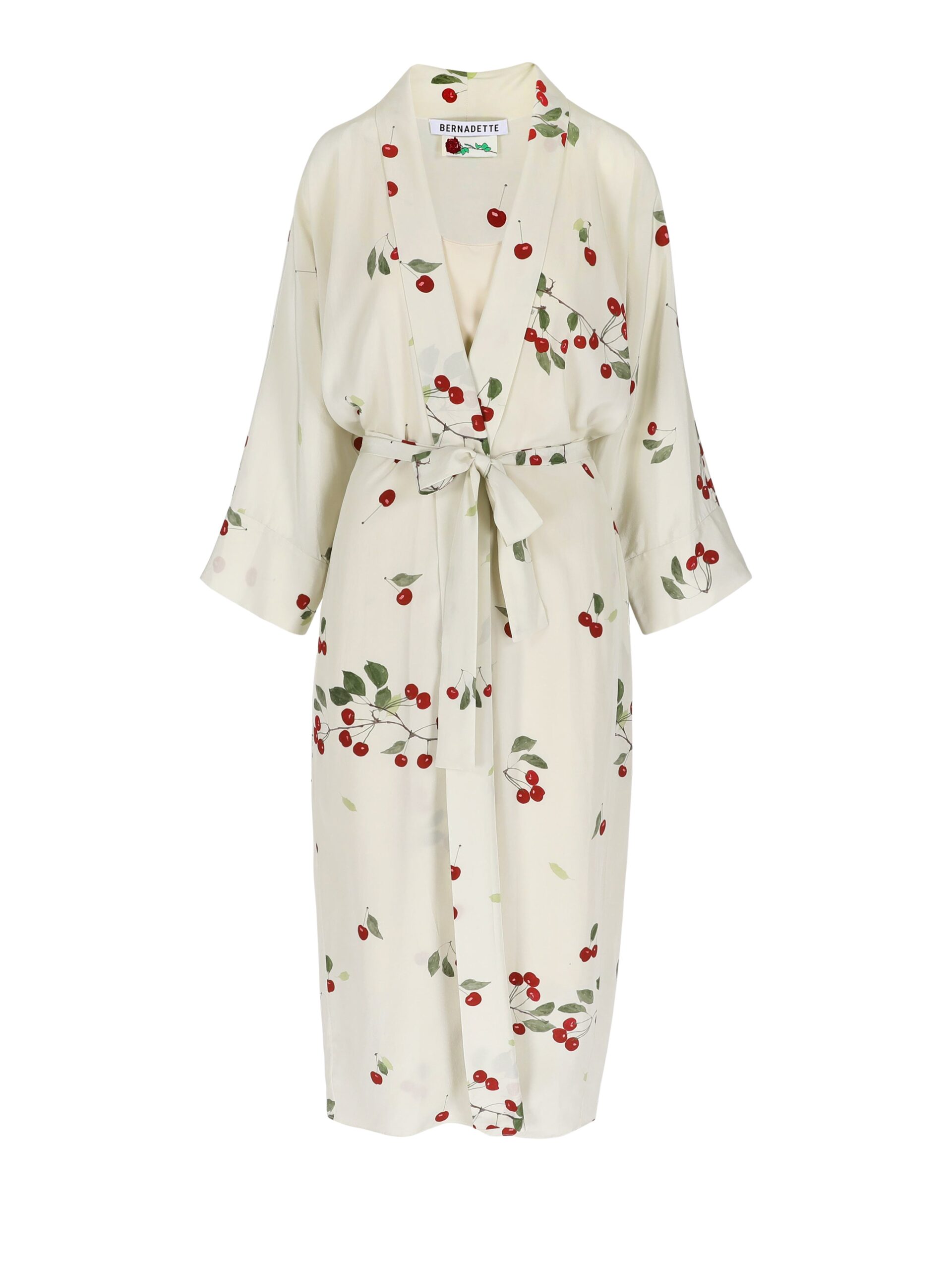 Bernadette Peignoir Silk Crepe de Chine in Cherries Cream Bernadette robe