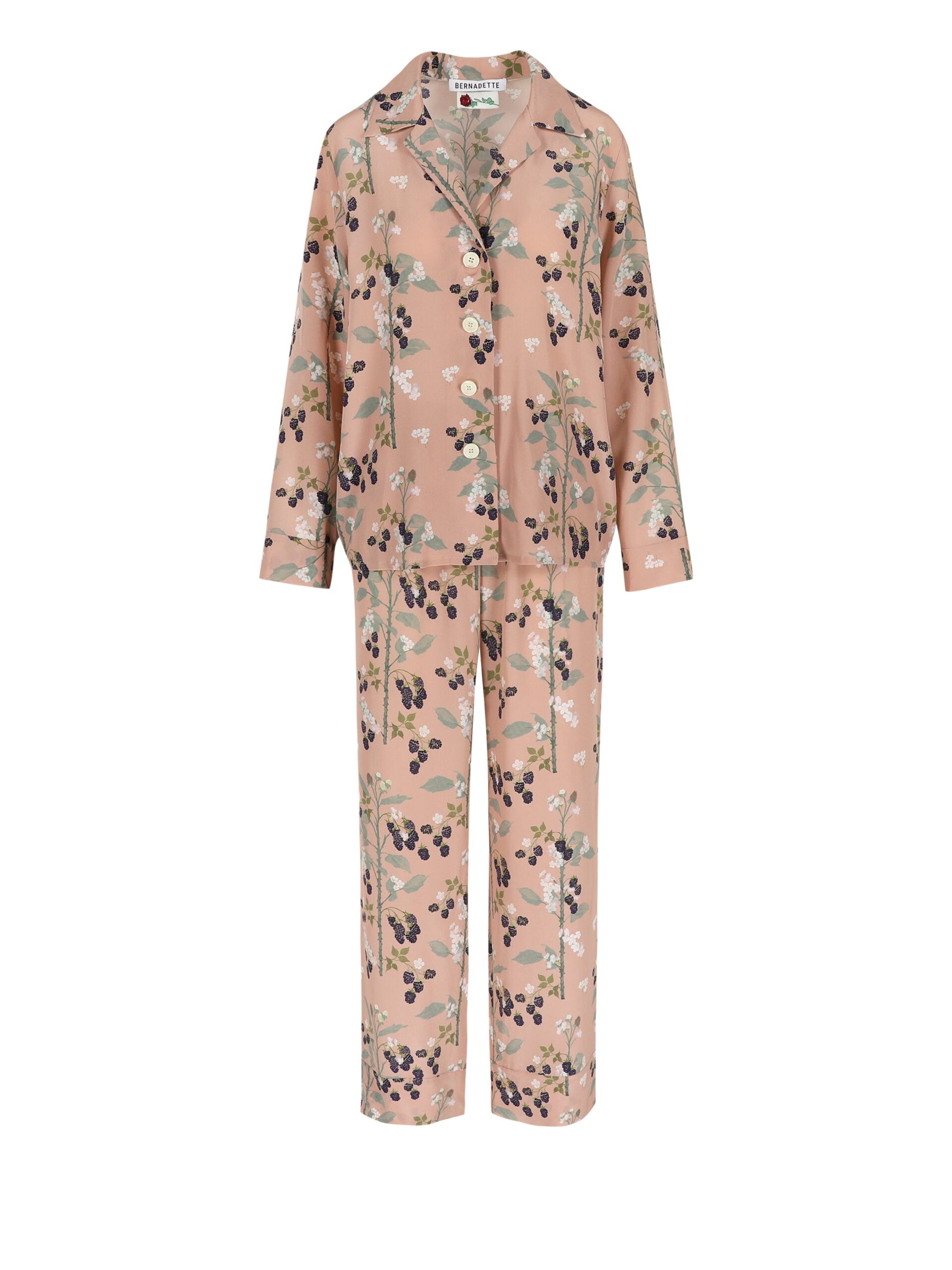 Bernadette Pyjama Louis Silk Crepe de Chine in Blackberry Branches Pink Bernadette set