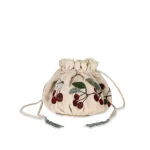 Bernadette Round Bag Embroidered in Multi Cherry Embroidery on Cream | Bags | Luxury Shoes 