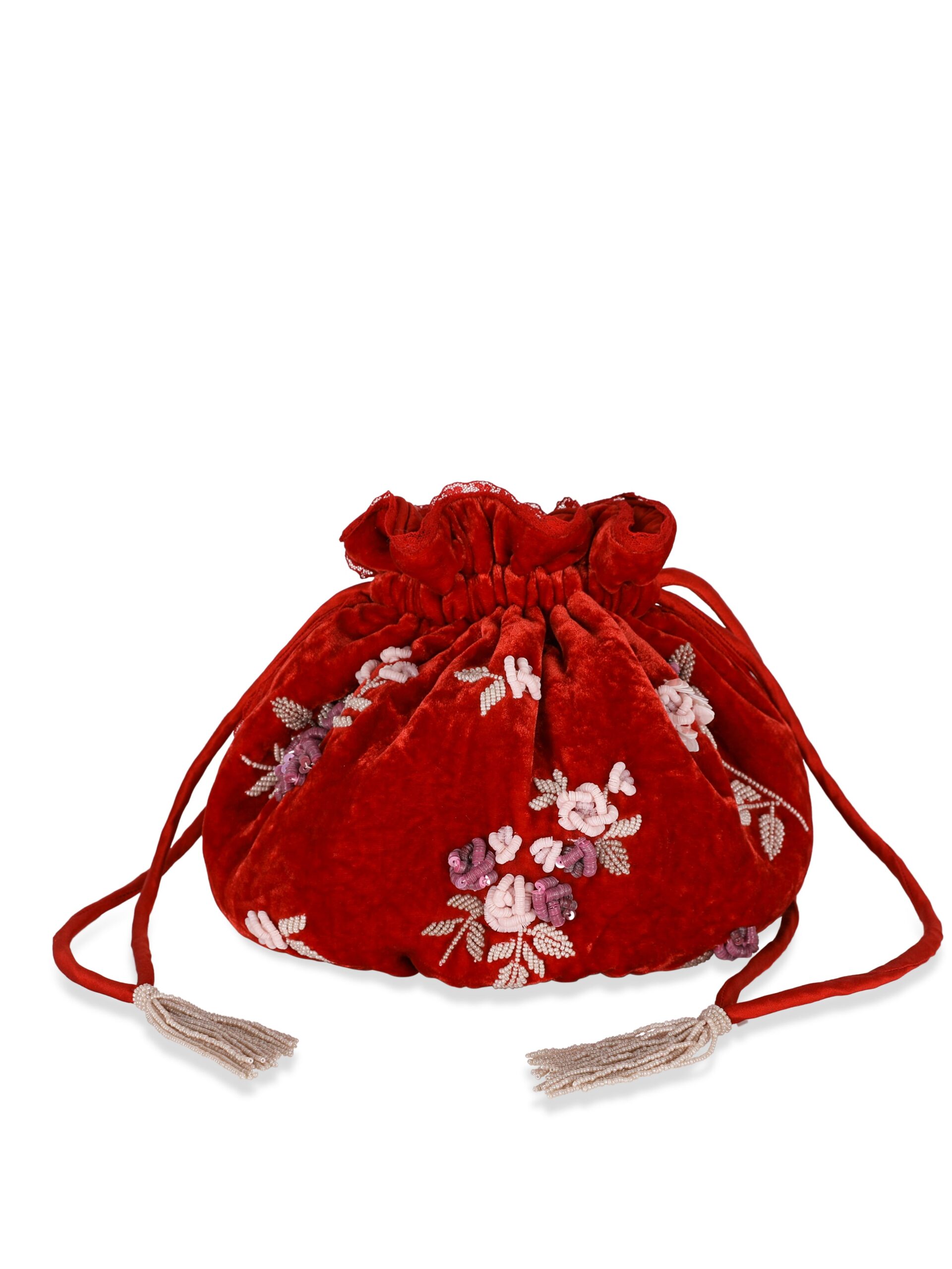 Bernadette Round Bag Embroidered in Pink and Rose Lingerie Rose Embroidery on Red | Bags | Luxury Shoes Bernadette Round Bag Embroidered in Pink and Rose Lingerie Rose Embroidery on Red | Bags | Luxury Shoes
