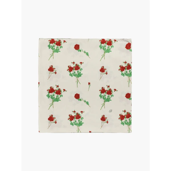 Silk Scarf in Lingerie Roses Red on Cream - Image 2