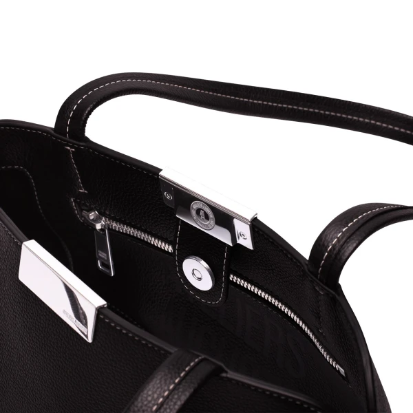 Ateliers Auguste Passy East West Silver Edition in Black Pebble Leather bag
