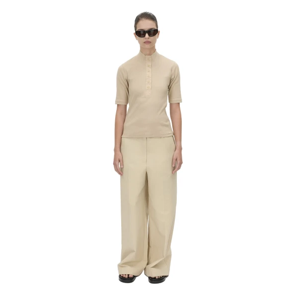 Camilla and Marc Aubrey Elbow Sleeve Rib Top in Latte