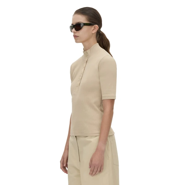 Camilla and Marc Aubrey Elbow Sleeve Rib Top in Latte