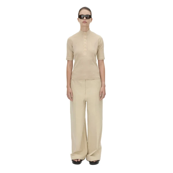 Camilla and Marc Aubrey Elbow Sleeve Rib Top in Latte