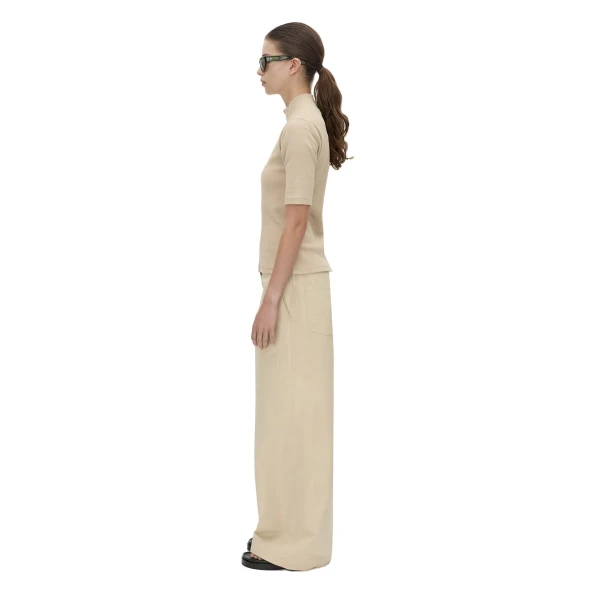 Camilla and Marc Aubrey Elbow Sleeve Rib Top in Latte