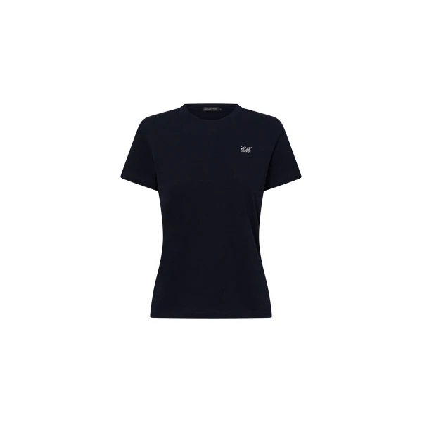 Birdie Fitted Print Tee in Navy and White