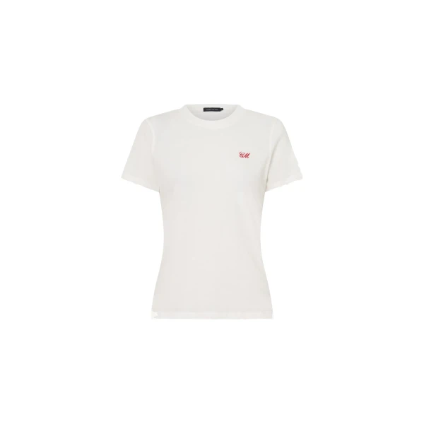 Birdie Fitted Print Tee in Soft White and Red