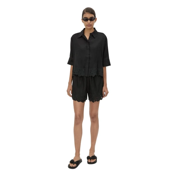 Camilla and Marc Chara Embroidered Cropped Shirt in Black