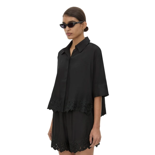Camilla and Marc Chara Embroidered Cropped Shirt in Black