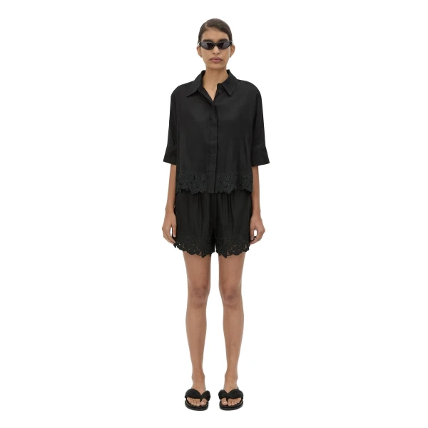 Camilla and Marc Chara Embroidered Cropped Shirt in Black