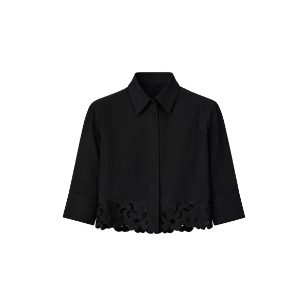 Camilla and Marc Chara Embroidered Cropped Shirt in Black | Tops | Luxury Shoes 