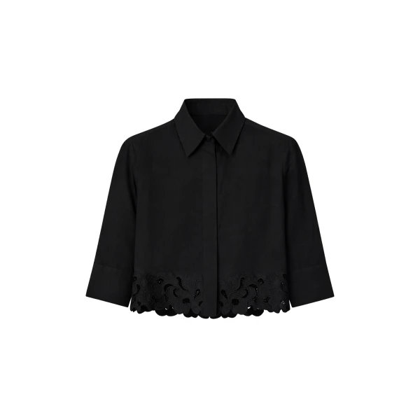 Camilla and Marc Chara Embroidered Cropped Shirt in Black | Tops | Luxury Shoes 