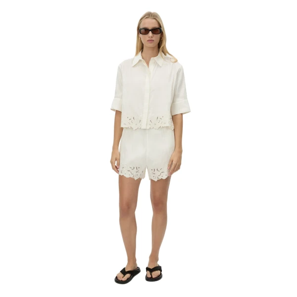 Camilla and Marc Chara Embroidered Cropped Shirt in Cream
