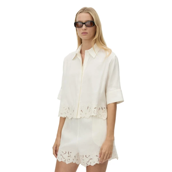 Camilla and Marc Chara Embroidered Cropped Shirt in Cream