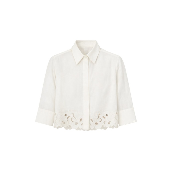 Camilla and Marc Chara Embroidered Cropped Shirt in Cream | Tops | Luxury Shoes 