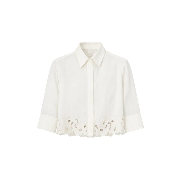 Camilla and Marc Chara Embroidered Cropped Shirt in Cream | Tops | Luxury Shoes 