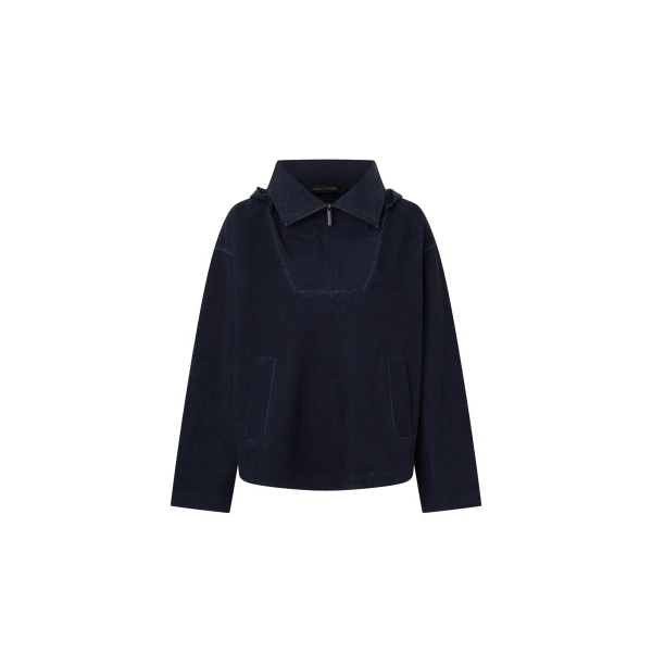 Eira Heavy Jersey Hooded Pullover in Navy