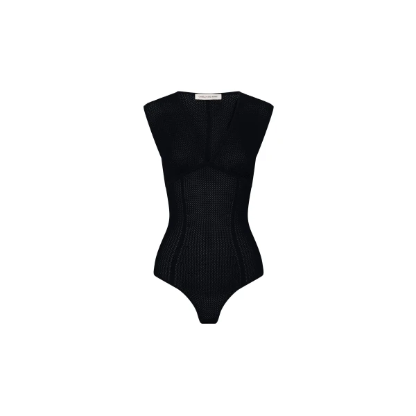 Elandra Textured Bodysuit in Black