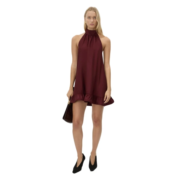 Camilla and Marc Elsen Halter Mini Dress in Burgundy
