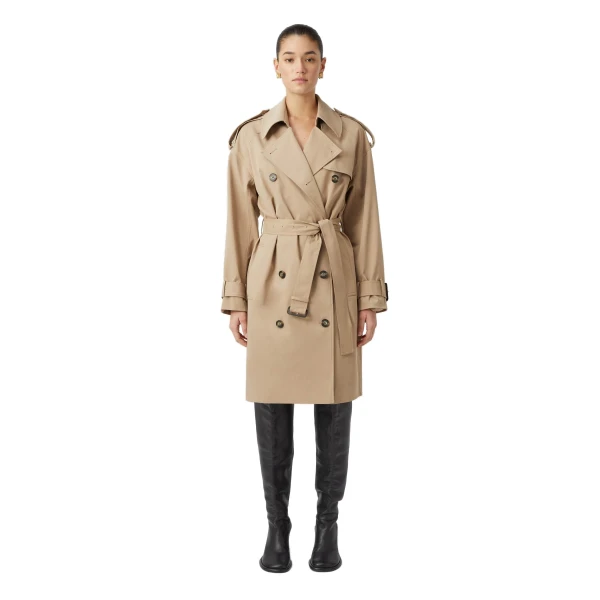 Camilla and Marc Evans Classic Knee Length Trench in Sand
