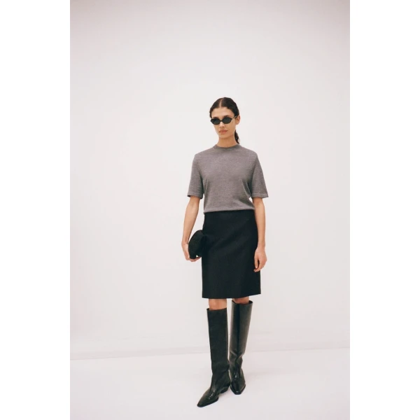 Camilla and Marc Leona Knit T-Shirt in Charcoal Marle