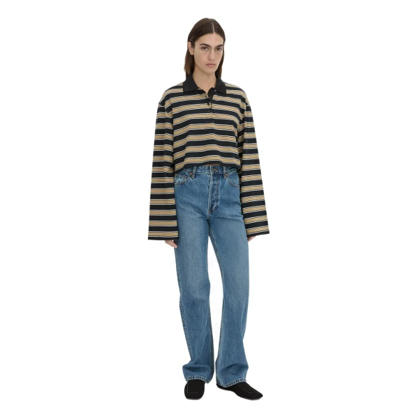 Camilla and Marc Liat Stripe Crop Polo Top in Black Stripe