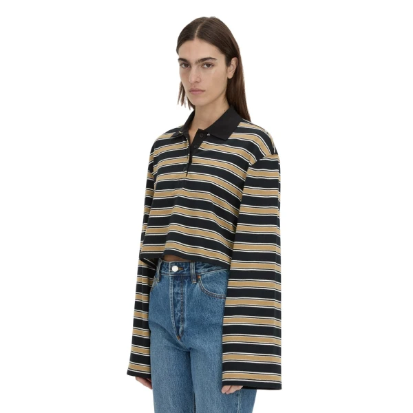 Camilla and Marc Liat Stripe Crop Polo Top in Black Stripe