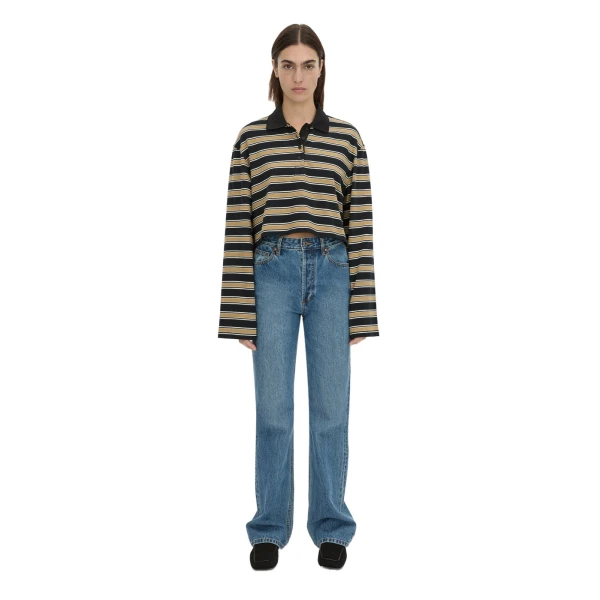 Camilla and Marc Liat Stripe Crop Polo Top in Black Stripe