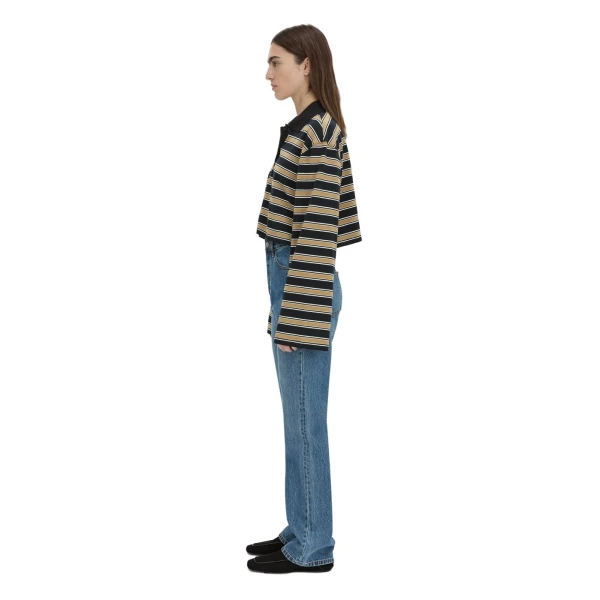 Camilla and Marc Liat Stripe Crop Polo Top in Black Stripe
