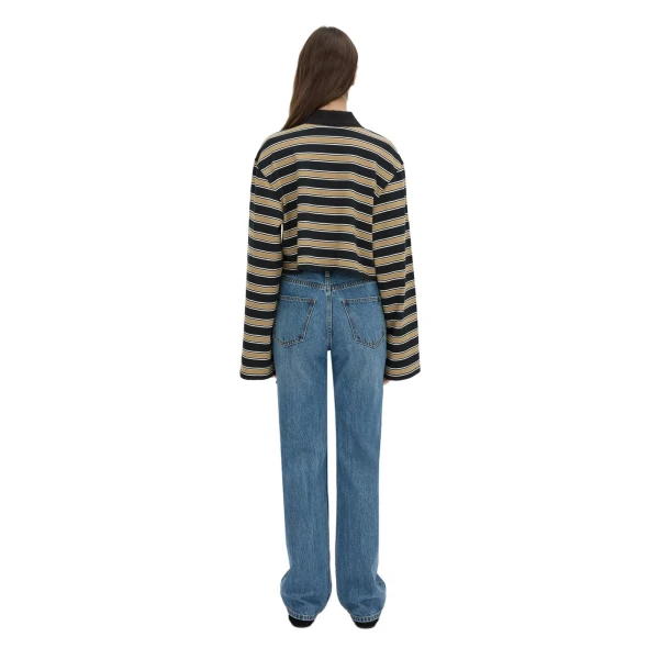 Camilla and Marc Liat Stripe Crop Polo Top in Black Stripe
