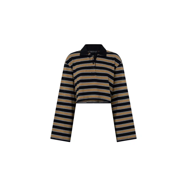 Liat Stripe Crop Polo Top in Black Stripe