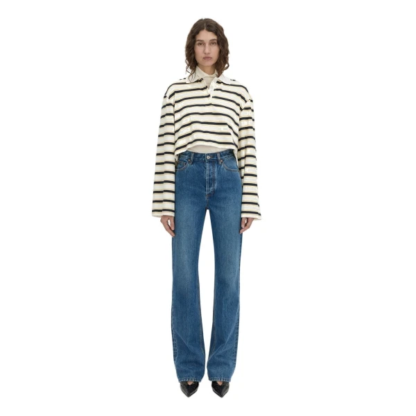 Camilla and Marc Liat Stripe Crop Polo Top in Soft White Stripe