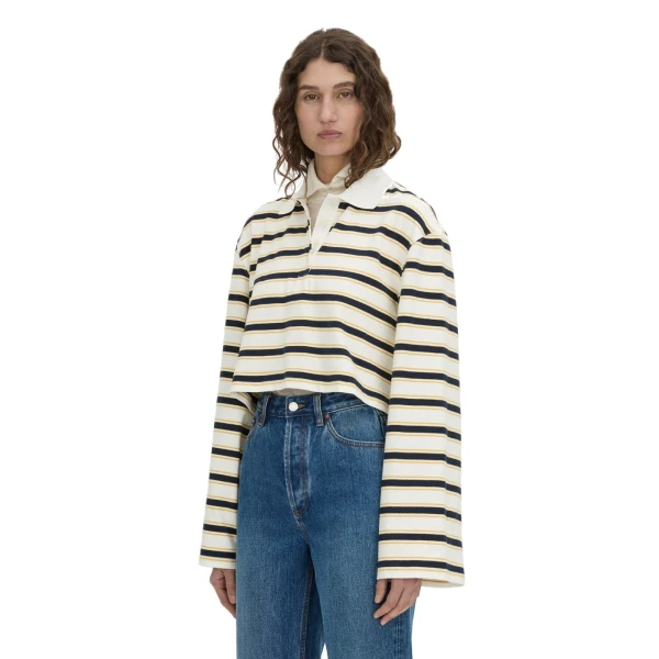 Camilla and Marc Liat Stripe Crop Polo Top in Soft White Stripe