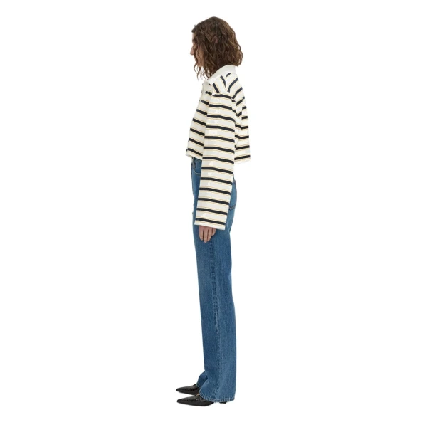 Camilla and Marc Liat Stripe Crop Polo Top in Soft White Stripe