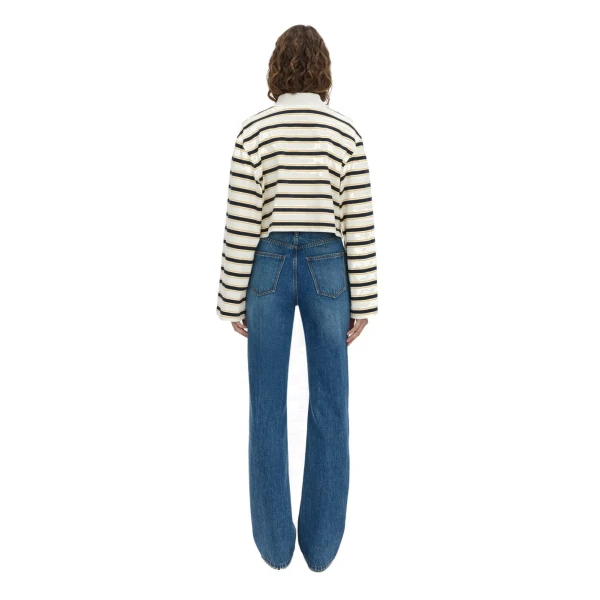 Camilla and Marc Liat Stripe Crop Polo Top in Soft White Stripe