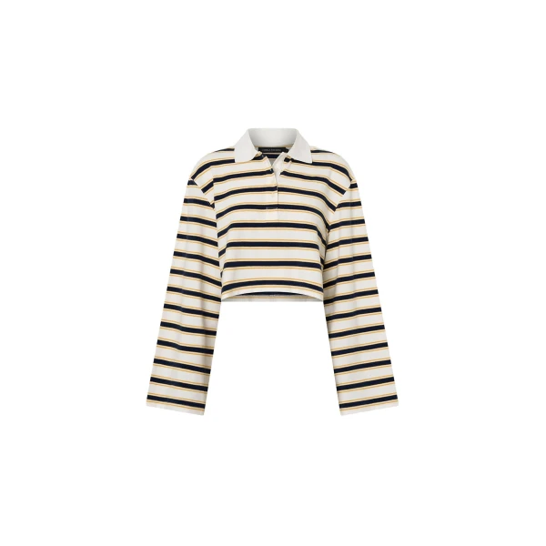 Liat Stripe Crop Polo Top in Soft White Stripe