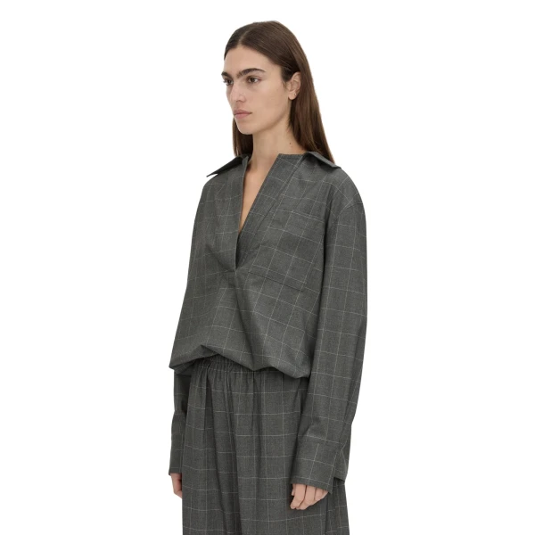 Camilla and Marc Lourdes Check Half Placket Shirt in Grey