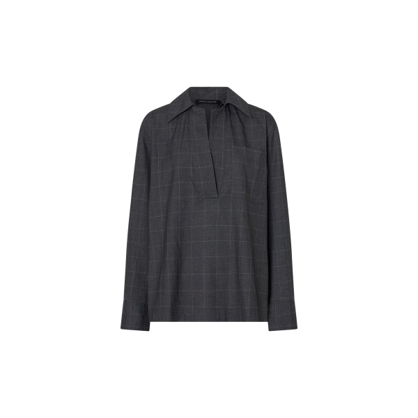 Camilla and Marc Lourdes Check Half Placket Shirt in Grey | Tops | Luxury Shoes 