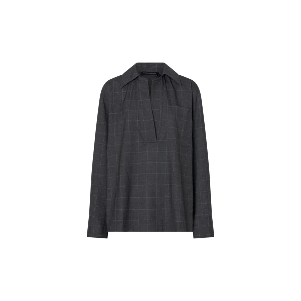 Camilla and Marc Lourdes Check Half Placket Shirt in Grey | Tops | Luxury Shoes 
