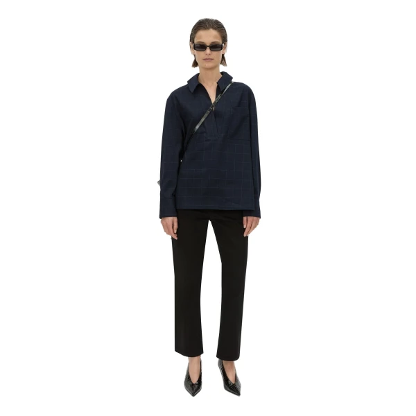 Camilla and Marc Lourdes Check Half Placket Shirt in Navy