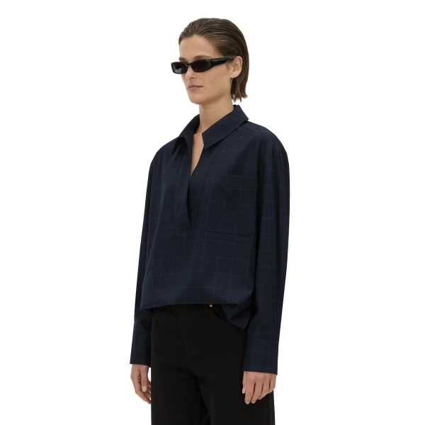 Camilla and Marc Lourdes Check Half Placket Shirt in Navy