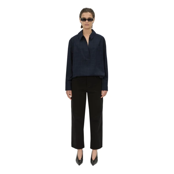Camilla and Marc Lourdes Check Half Placket Shirt in Navy