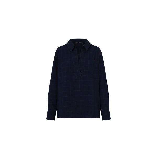 Camilla and Marc Lourdes Check Half Placket Shirt in Navy | Tops | Luxury Shoes 