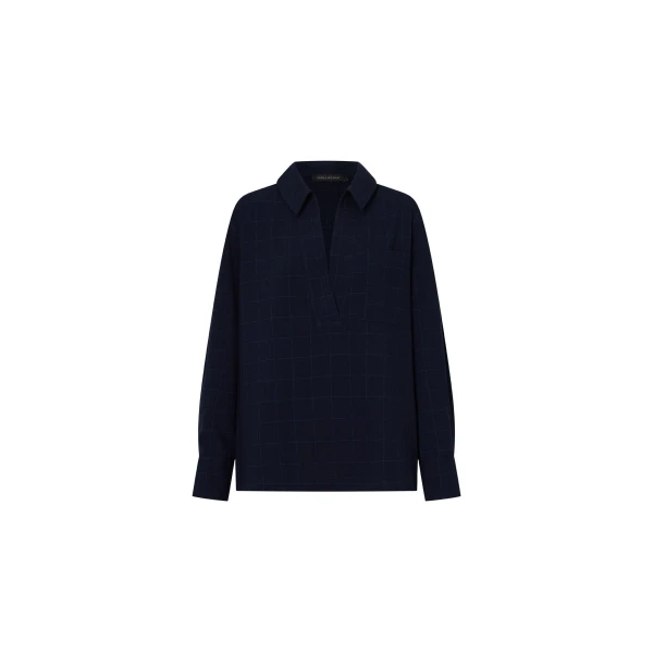 Camilla and Marc Lourdes Check Half Placket Shirt in Navy | Tops | Luxury Shoes 
